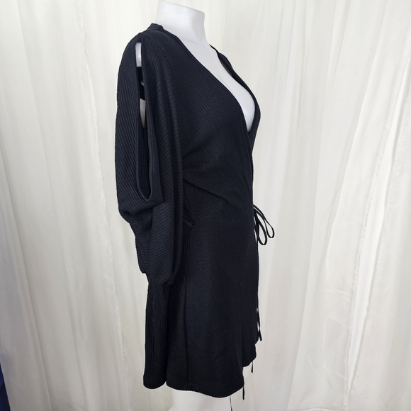 Anne Fontaine Aloyse Black Sweater Wrap Dress Slit Puff Balloon Sleeve Size 42 - Picture 6 of 13